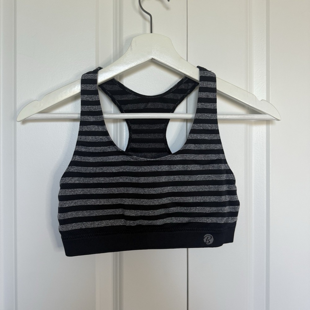 Black and Grey Striped Bally Sportsā Bra No Cup Inserts Size S